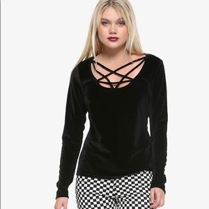 Black Velvet Star Strappy Long-Sleeve T-Shirt